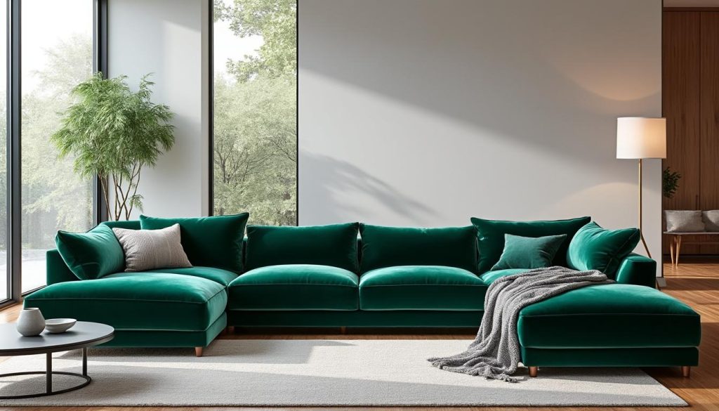 profitez de notre promotion exceptionnelle et économisez 600€ sur ce somptueux canapé d’angle en velours. offrez-vous confort et élégance à prix réduit sur notre site e-commerce.